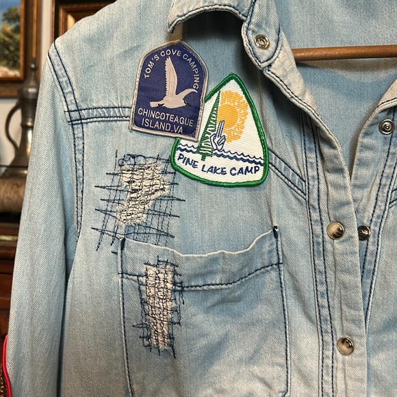 Angel + Premium Camp Denim Button Down Shirt Pearl Snaps - Picture 4 of 10